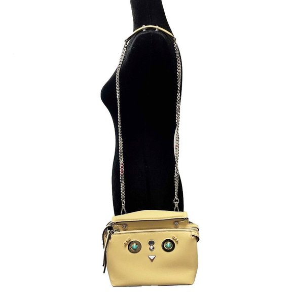 Fendi -DotCom Faces Convertible Small Yellow Satchel - Top Handle w/ Chain Strap - Picture 5 of 16